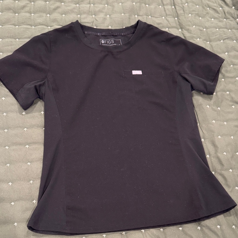 Figs Classic Black Crew Neck Top